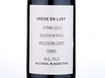 Vrede en lust Syrah,2012